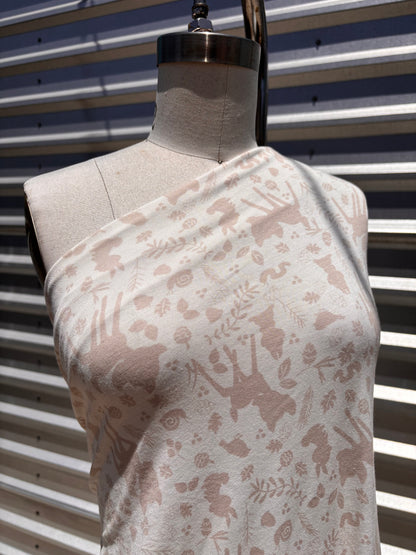Ivory Deer Cartoon Silhouette Butnout Cotton/ Polyester Jersey "Forest Friends”
