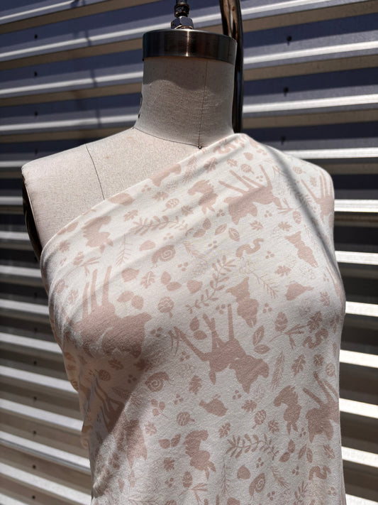 Ivory Deer Cartoon Silhouette Butnout Cotton/ Polyester Jersey "Forest Friends”