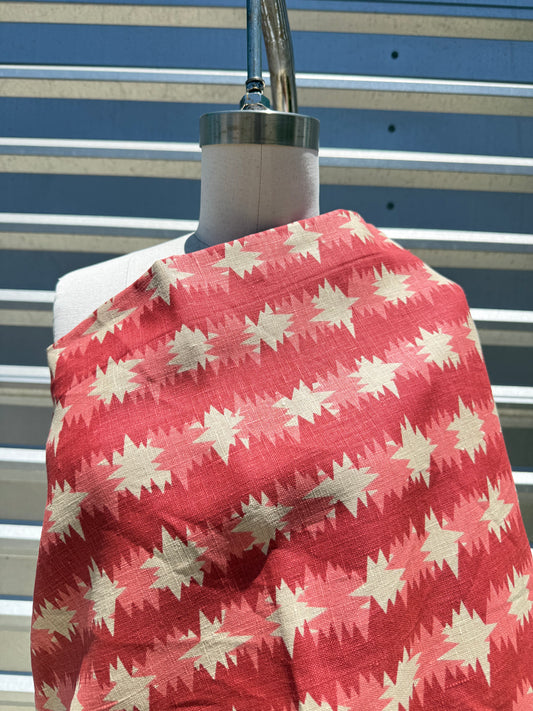 Red Pink Ivory Geometric Print Linen “Pezula”