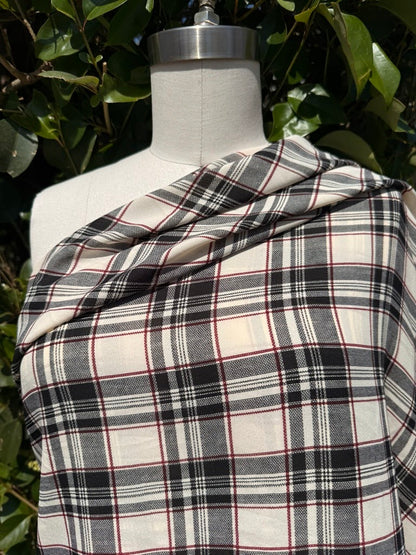 White Gray Black Red Plaid Polyester Woven "Teen Spirit"