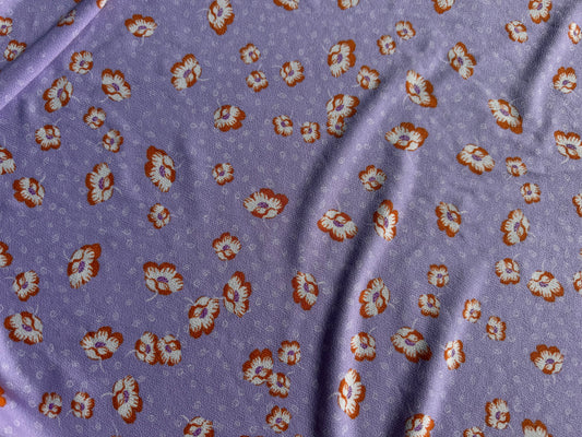 Purple Lavender Orange Floral Polyester Spandex Rib Knit "Danae"