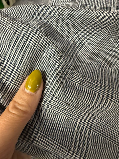 Navy White Glen Plaid Cotton Voile Woven "Business Casual"
