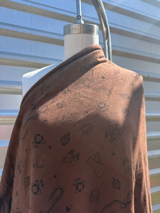 Brown Black Tattoo Flash Motif Cotton Spandex  Jersey Knit "Sidewinder Seeker”