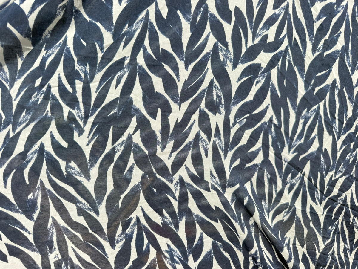 White Blue Print Cotton Voile  "Indigo Vines"