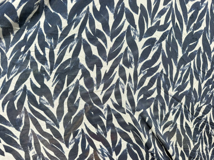 White Blue Print Cotton Voile  "Indigo Vines"