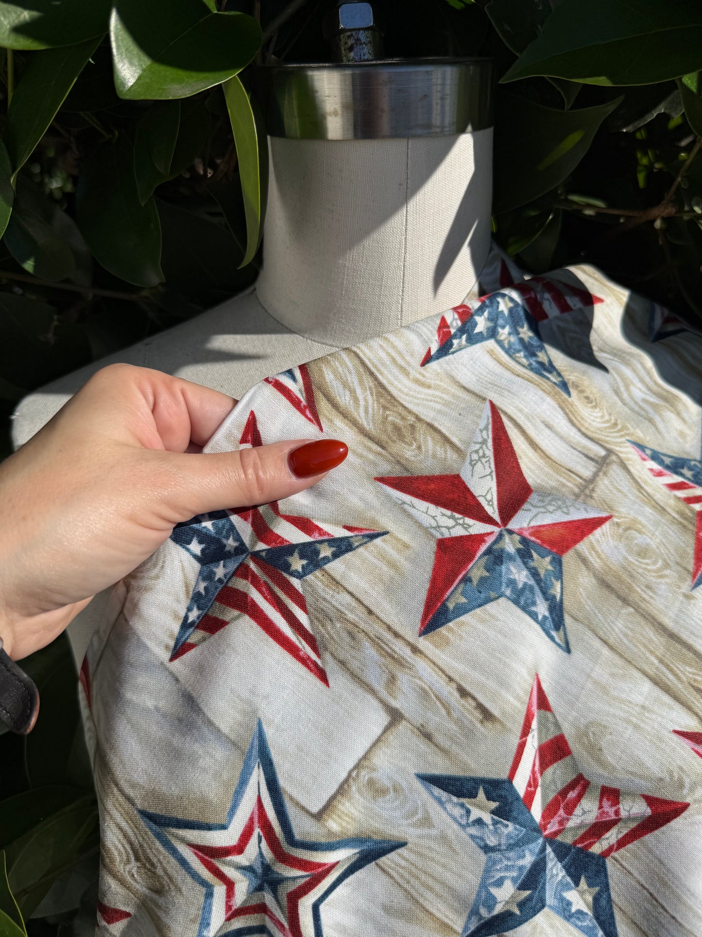 Star Grey USA Flag Red White and Blue Stars and Stripes Cotton Poplin "Spangled Stars"