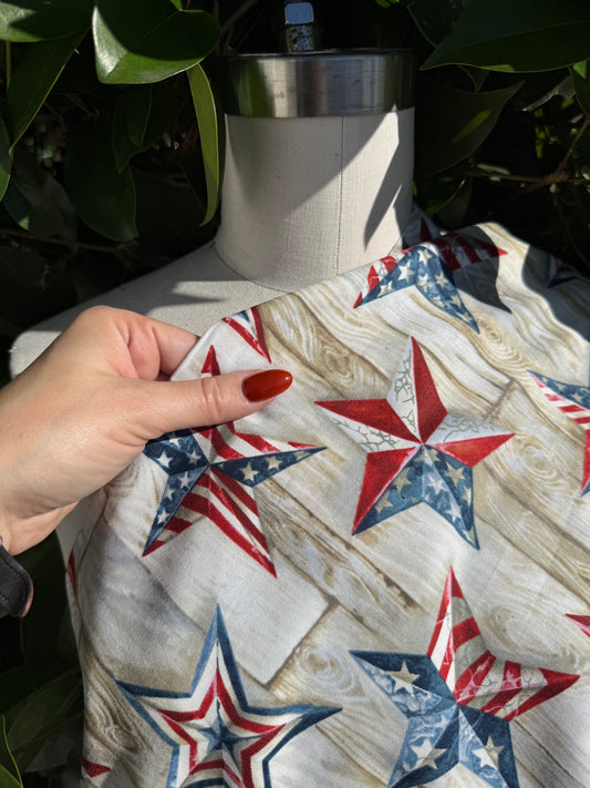 Star Grey USA Flag Red White and Blue Stars and Stripes Cotton Poplin "Spangled Stars"