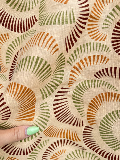 Tan Olive Brown Fan Geometric Print Linen “Element”