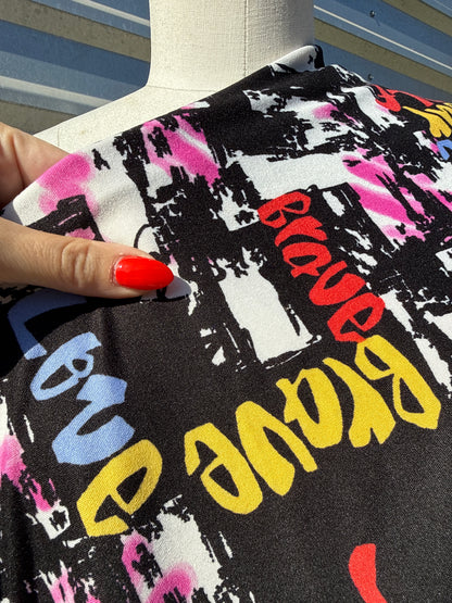 Black White Color Graphic Letter Print Polyester Spandex Jersey "Loud Self Love"