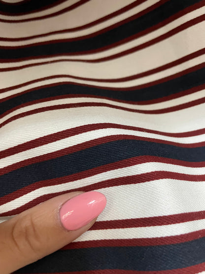 Red Blue White Printed Stripe Cotton Spandex Denim Twill "Boardwalk Talk"