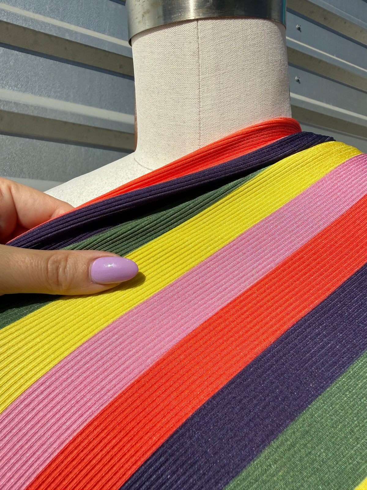 Rainbow 1” Stripe Polyester Spandex Rib Knit "Bold Blaze”