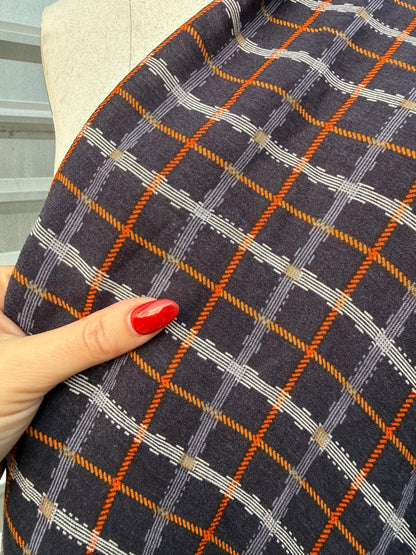 Yellow Orange White Blue Plaid Rope Motif Rayon Crepe "Roped Up"