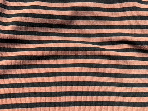Brown Black.5" Stripe 2x1 Soft Rayon Spandex Rib Knit "Walk in Woods"