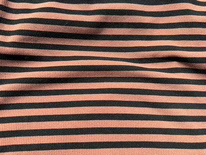 Brown Black.5" Stripe 2x1 Soft Rayon Spandex Rib Knit "Walk in Woods"