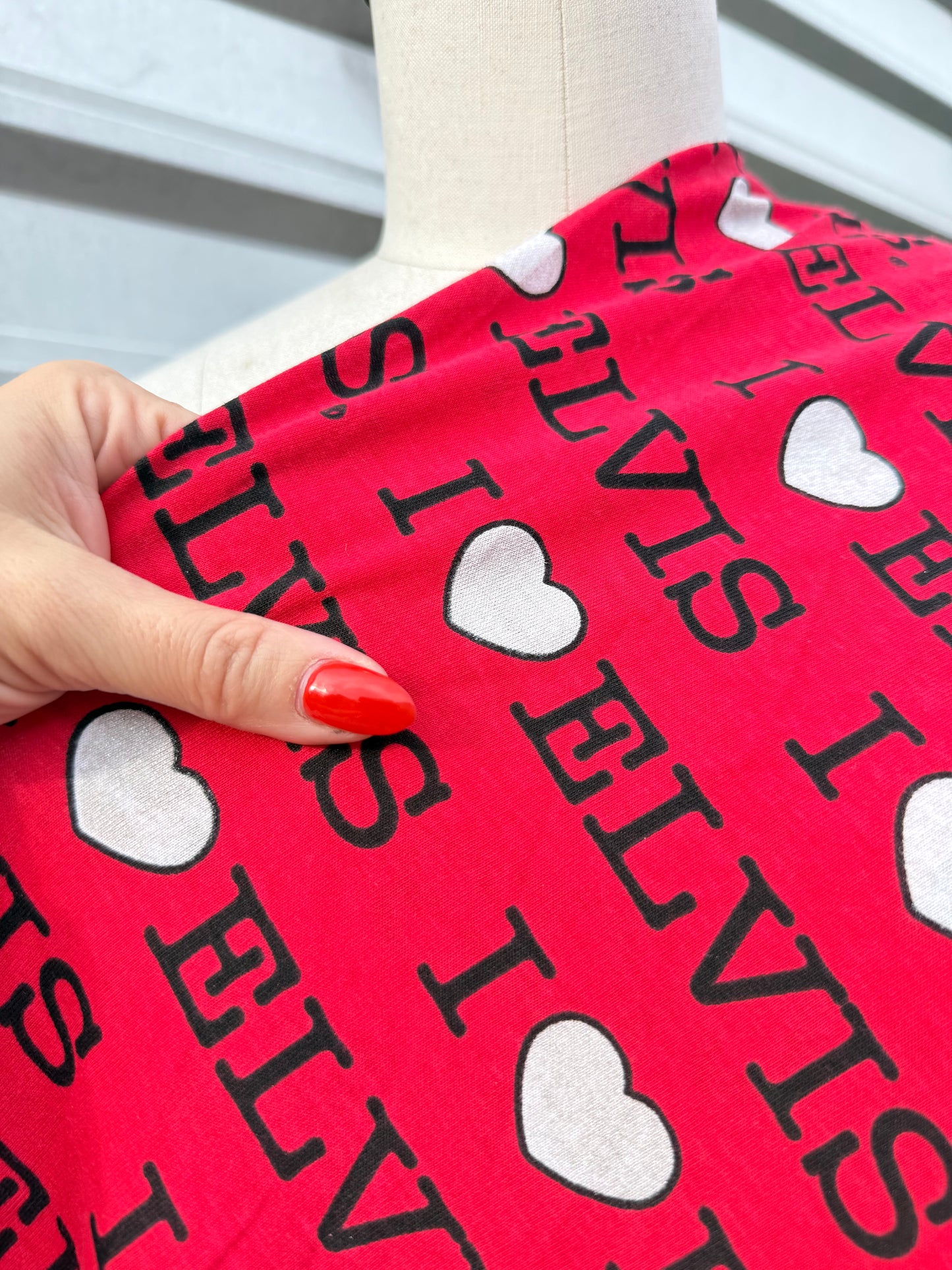 Red White Black Heart "I love Elvis" Print CottonJersey "Love of "The King"