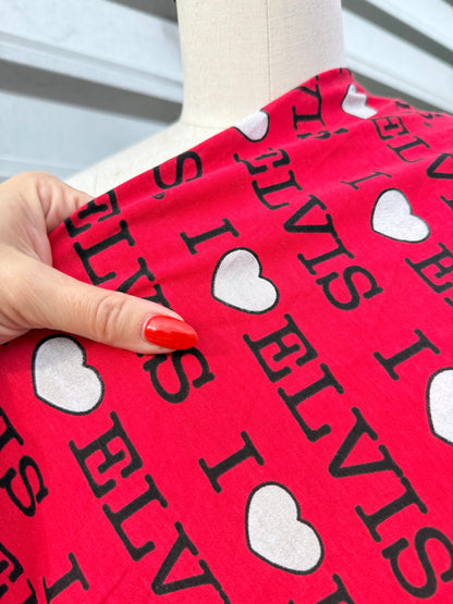 Red White Black Heart "I love Elvis" Print CottonJersey "Love of "The King"