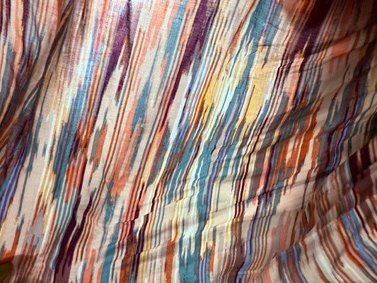 Cream Blue Pink Purple Yellow Pink Abstract Art Print Rayon Challis "Desert Mirage"