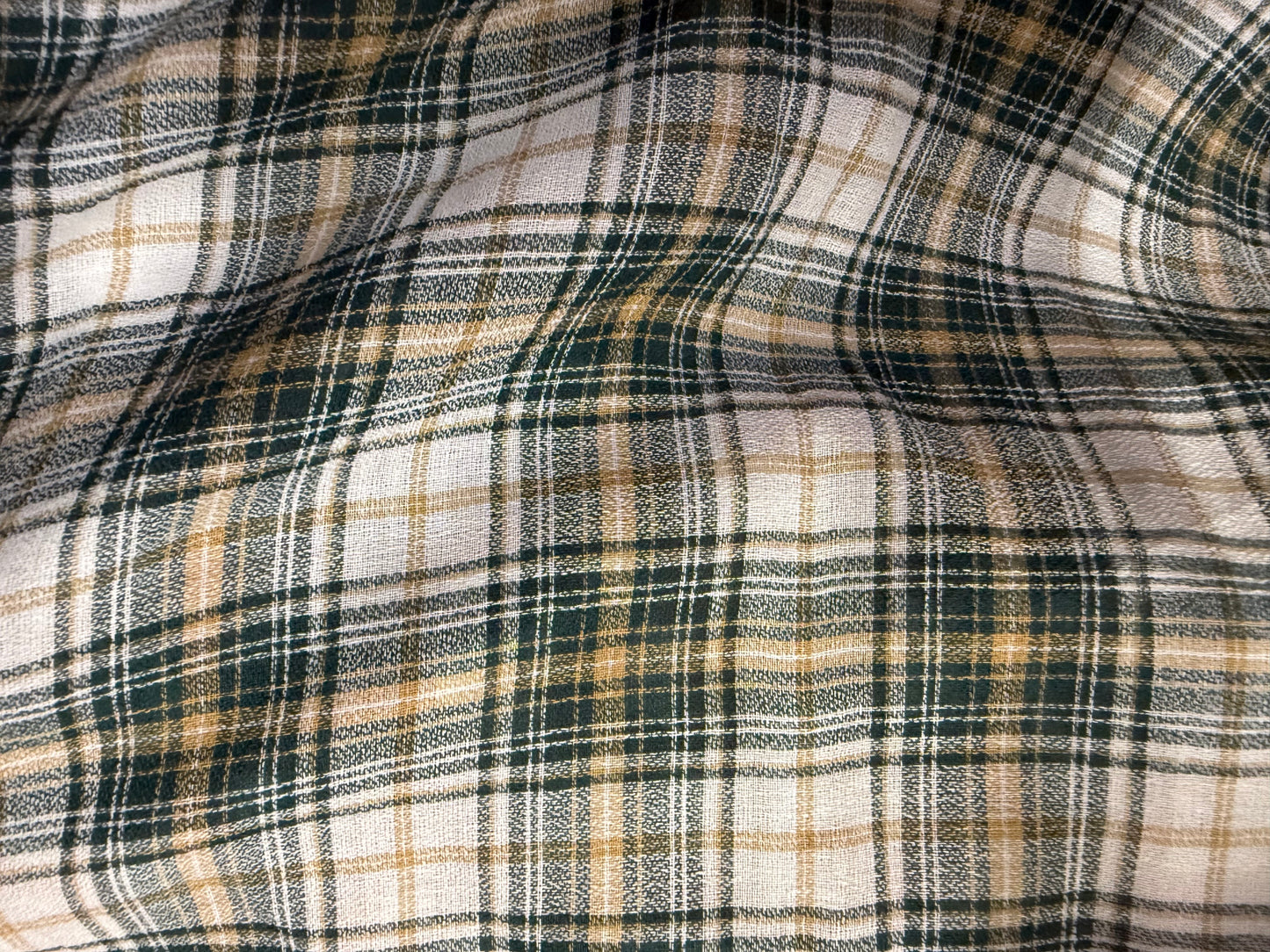 White Green Yellow Threadbare Plaid Cotton Gauze "Mountain Valley”