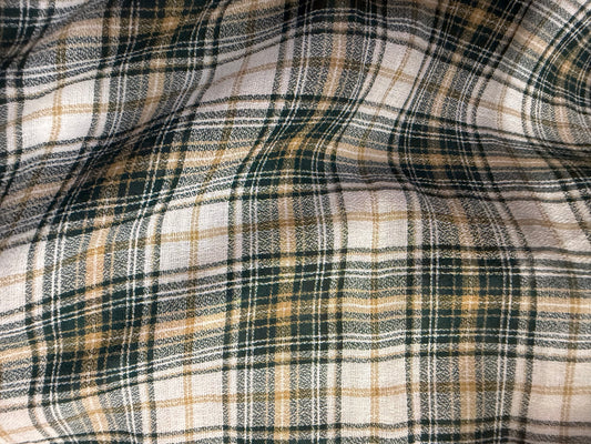 White Green Yellow Threadbare Plaid Cotton Gauze "Mountain Valley”