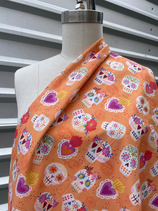 Orange Sugar Skull Calaveras Floral Cotton Poplin "Tia's Mumu"
