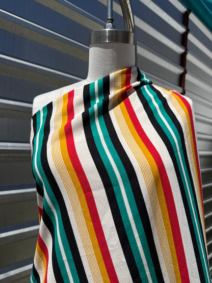 Red Yellow Navy Green White Bold Stripe Polyester Crepe "Mocktail Mixer"