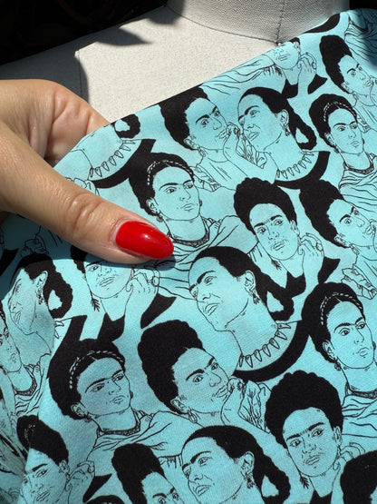 Blue Black Frida Kahlo Portrait Cotton Poplin “Frida and the Blues”