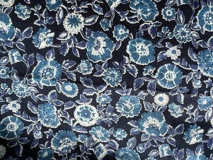 Navy Blue Floral Cotton Woven "Teatime with Nana"