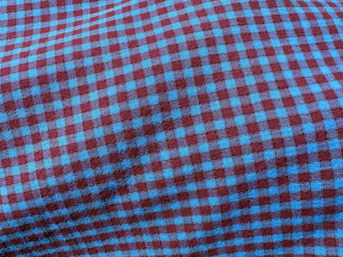 Rust Red Blue Checker Gingham Plaid Sheer Cotton Voile "Berry Farm"