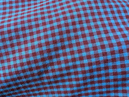 Rust Red Blue Checker Gingham Plaid Sheer Cotton Voile "Berry Farm"