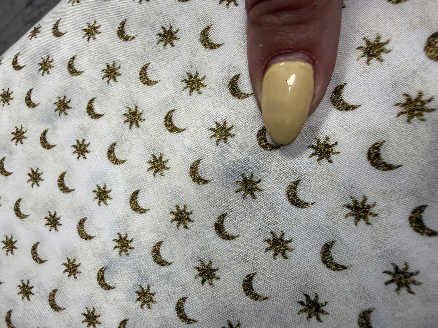 White Gold Moon Star Ditsy Print Quilt Cotton "Sun & Moon”