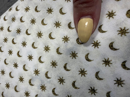 White Gold Moon Star Ditsy Print Quilt Cotton "Sun & Moon”
