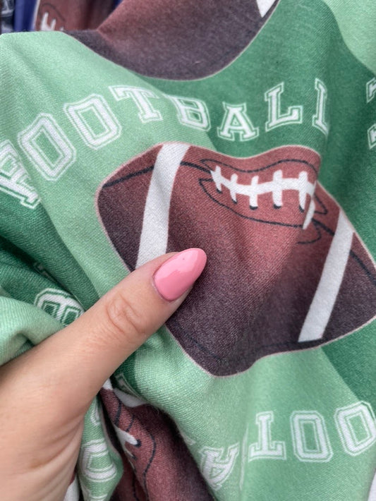 Green Brown Football Print Cotton Spandex Jersey Knit "Touchdown "