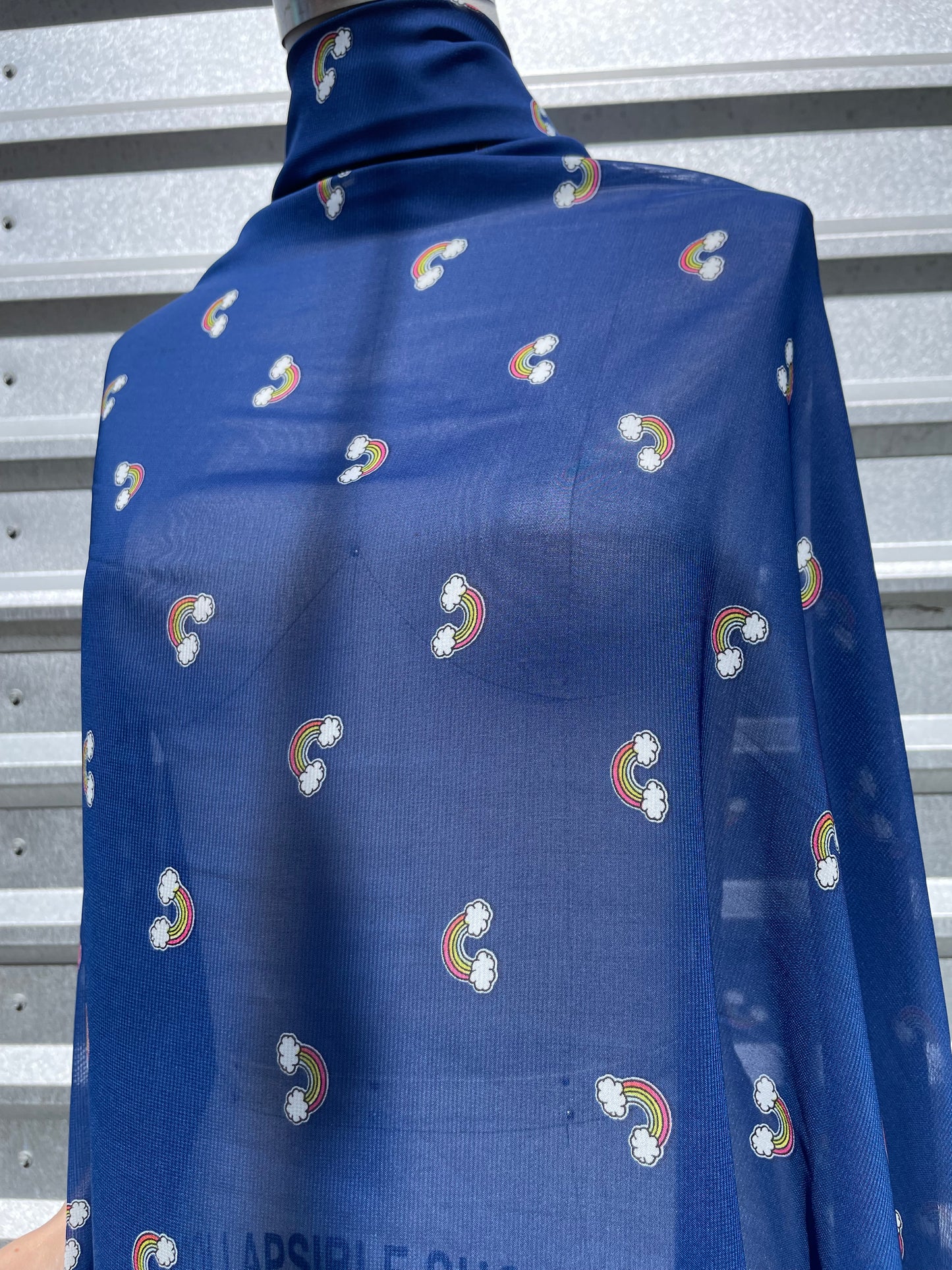 Blue Mini Rainbow Print Polyester Chiffon "Grow at Your Own Pace"