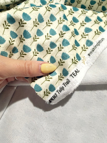 White Blue Floral Ditsy Print Minky Polyester "Tulip Cutie”