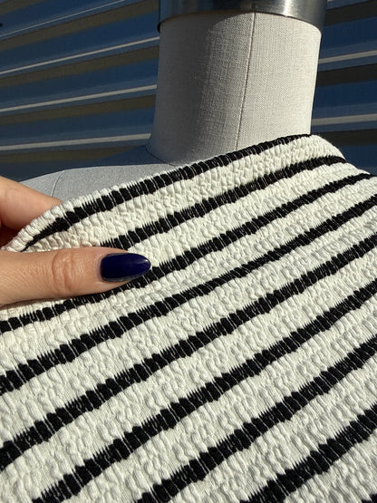 Black White Stripe Smocked Rayon Spandex Knit “Izzy”