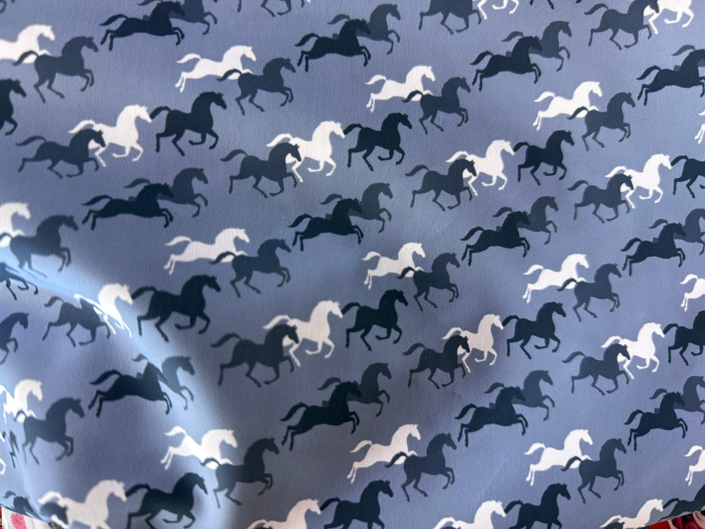 Blue Horse Silhouette Nylon Spandex Swim Knit "Pony Splash”