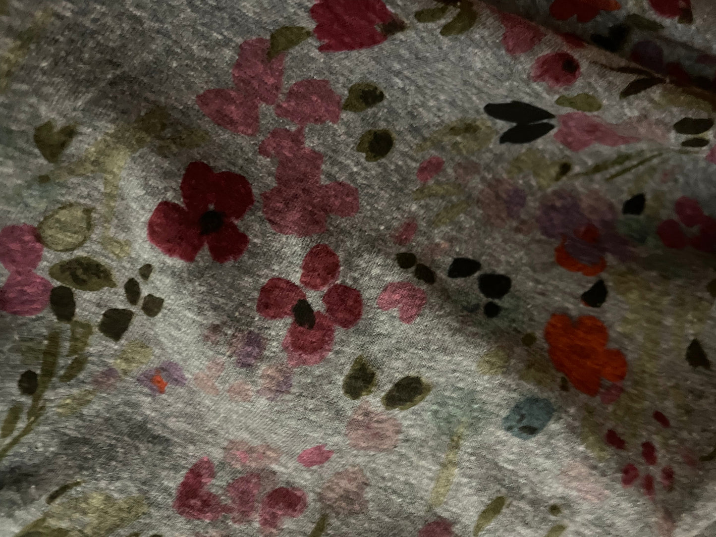 Pink Green Grey Abstract Watercolor Floral Tri-Blend Cotton Jersey "Dusty Blooms"