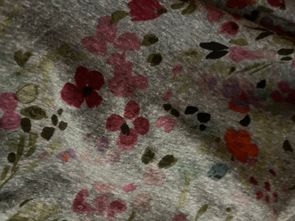 Pink Green Grey Abstract Watercolor Floral Tri-Blend Cotton Jersey "Dusty Blooms"