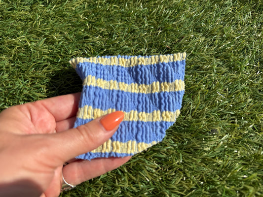 Blue Yellow Stripe Smocked Rayon Spandex Knit “Lemon Drop”