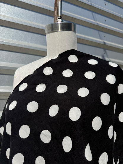 Black White Large Polka Dot Rayon Challis Woven "Lucy Twirl"
