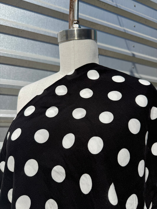 Black White Large Polka Dot Rayon Challis Woven "Lucy Twirl"