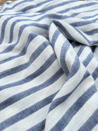 Blue White Stripe Cotton Gauze "In the Coves"