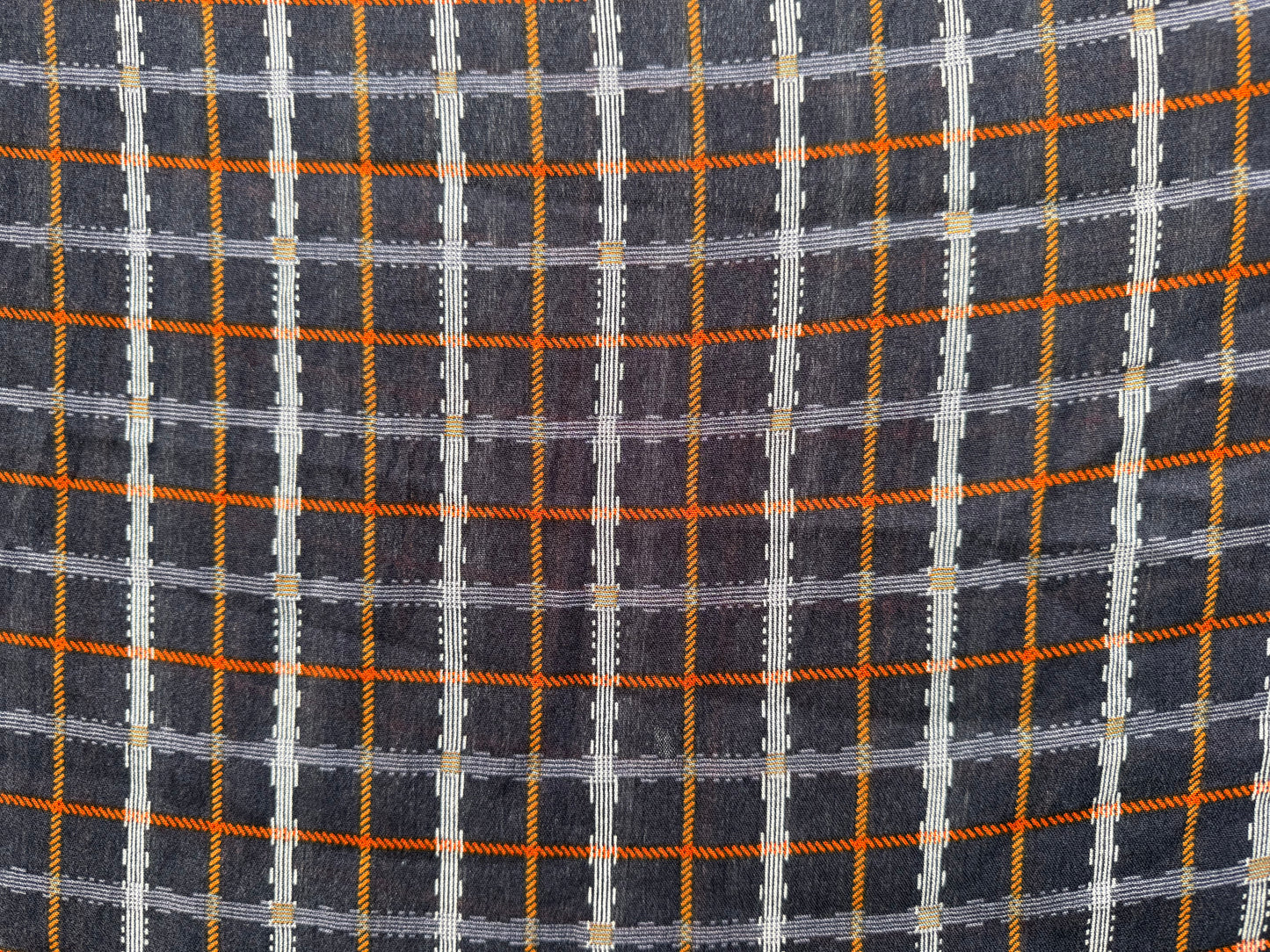 Yellow Orange White Blue Plaid Rope Motif Rayon Crepe "Roped Up"