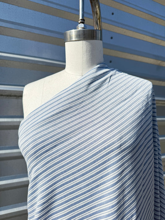 Blue White Stripe Cotton Rayon Gauze "Sea Breezy”
