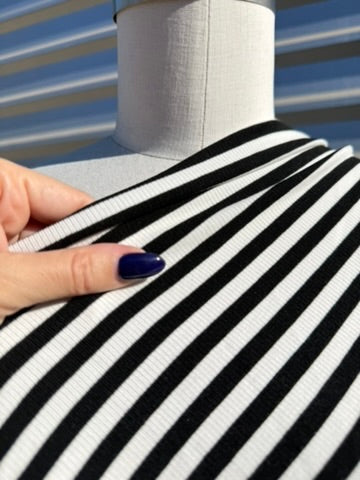 White Black .5" Stripe 2x1 Soft Rayon Spandex Rib Knit "Pirate Life For Me"