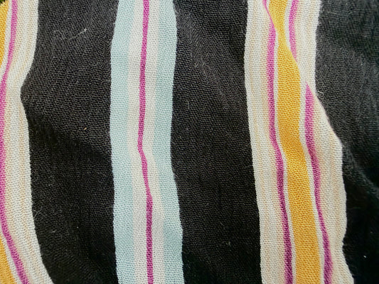 Black Yellow Aqua Stripe Rayon Crepe Woven "Night Pop”