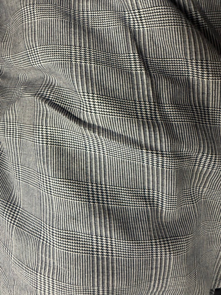 Navy White Glen Plaid Cotton Voile Woven "Business Casual"