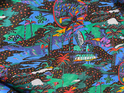 Black Multi Color Abstract Island Resort Cotton Poplin Woven “Art Island”