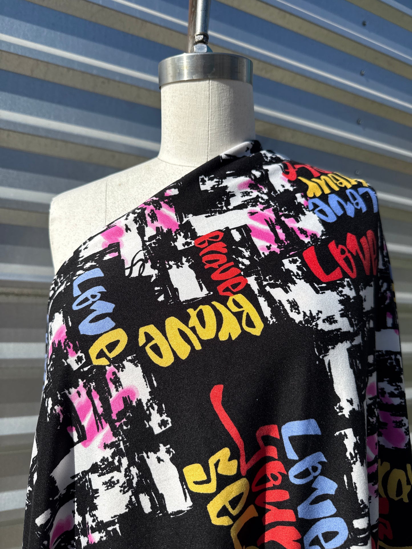 Black White Color Graphic Letter Print Polyester Spandex Jersey "Loud Self Love"