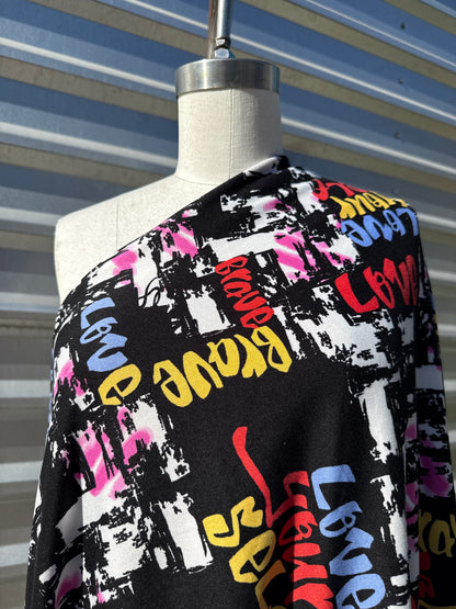 Black White Color Graphic Letter Print Polyester Spandex Jersey "Loud Self Love"